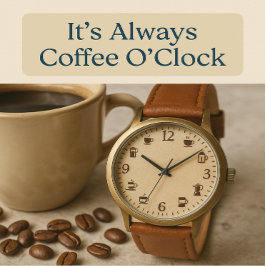 Kaffe Clock Ansikte med Brew-ikoner Armbandsur