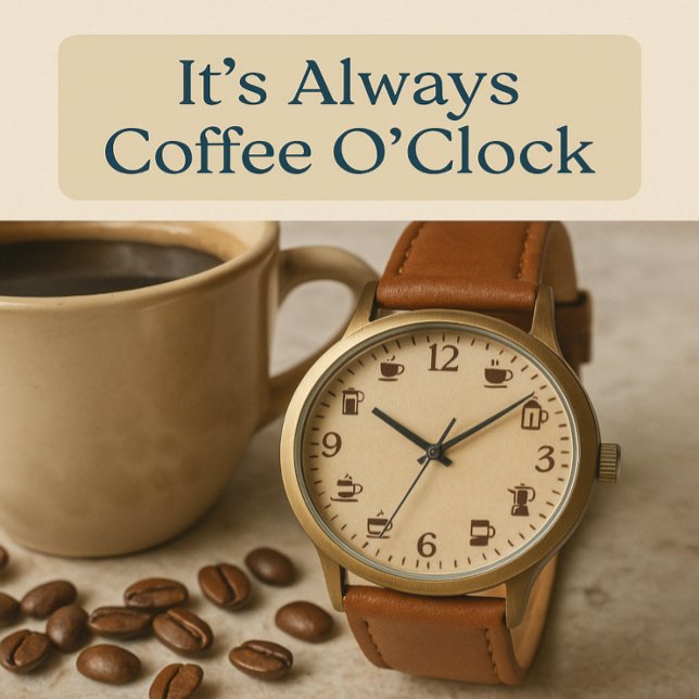 Kaffe Clock Ansikte med Brew-ikoner Armbandsur (Skapare uppladdad)
