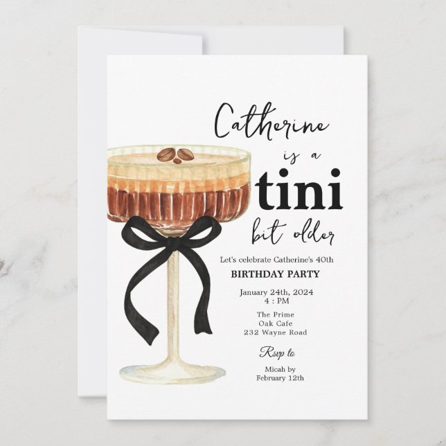Kaffe Cocktail Födelsedag Svart Båge Inbjudan  (Framsida)