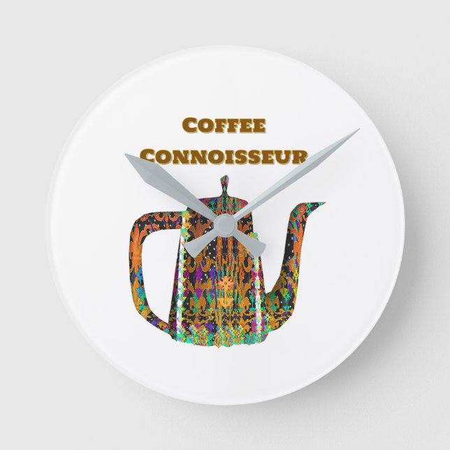 Kaffe Connoisseur Blommig Kaffe Kanna  Rund Klocka (Framsida)