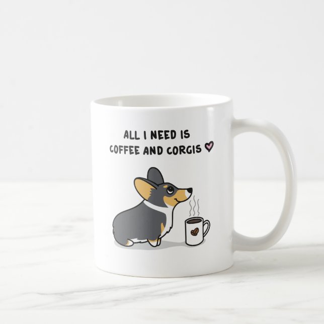 Kaffe & Corgis [svart-hövdade tri] Kaffemugg (Höger)