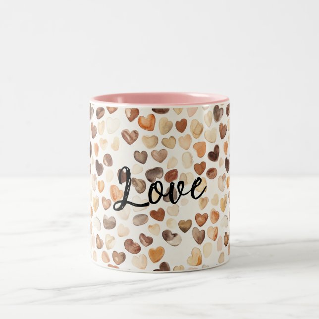 Kaffe Crème Brun Persika Hjärtan Två-Tonad Mugg (Center)