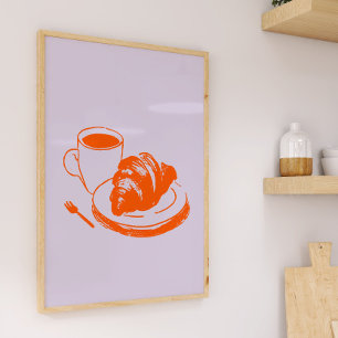 Kaffe Croissant Parisian Cafe Lavender Orange Art. Poster