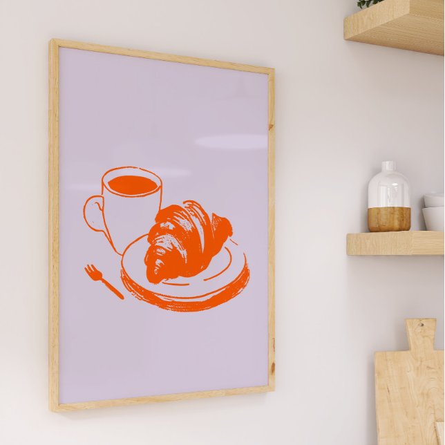 Kaffe Croissant Parisian Cafe Lavender Orange Art. Poster (Skapare uppladdad)