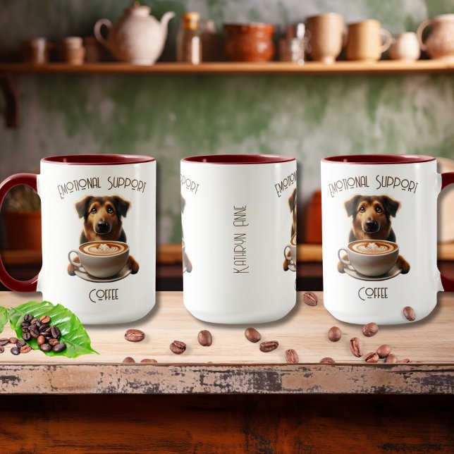 Kaffe Cute Mocha med säljstöd Mugg (Emotional Support Coffee with Cute Dog and Customized Name, Super Caffeinate your day!)