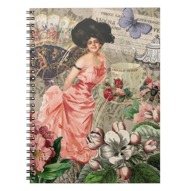 Kaffe Dam Victorian Woman Rosa Classy Anteckningsbok (Framsidan)