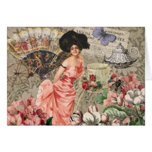 Kaffe Dam Victorian Woman Rosa Classy Hälsningskort