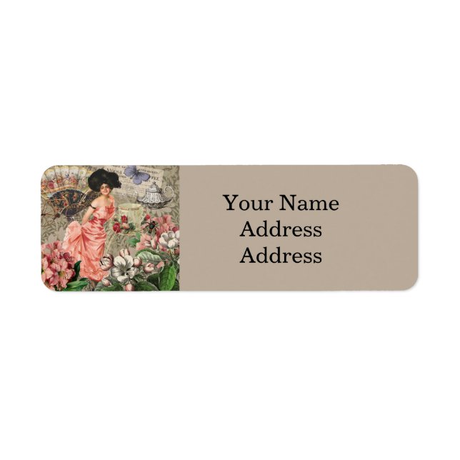 Kaffe Dam Victorian Woman Rosa Classy Returadress Etikett (Framsidan)