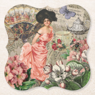 Kaffe Dam Victorian Woman Rosa Classy Underlägg Papper