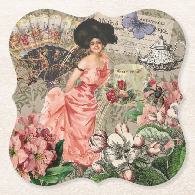 Kaffe Dam Victorian Woman Rosa Classy Underlägg Papper (Framsida)