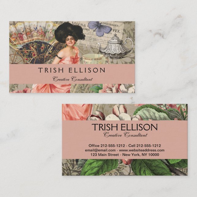 Kaffe Dam Victorian Woman Rosa Classy Visitkort (Fram/baksida)