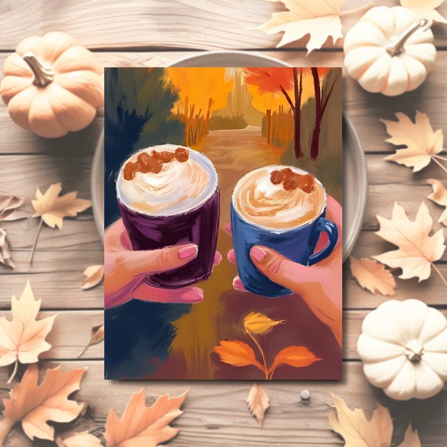 Kaffe Datum Höstfärger Höst Akvarell Vykort (Skapare uppladdad)