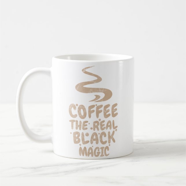 kaffe den riktiga svarta magin roliga kaffeberoend kaffemugg (Vänster)