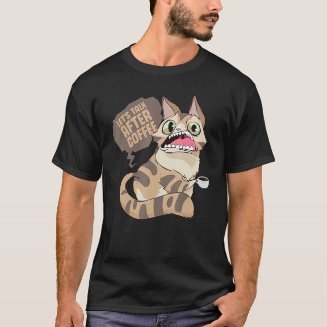 Kaffe Drickande Lata Okunniga Katt T Shirt (Framsida)