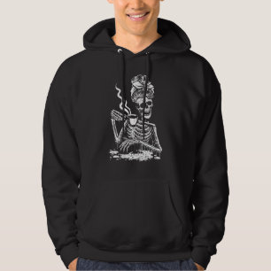 Kaffe Drickande Skelett Lat DIY Halloween Kostym Hoodie