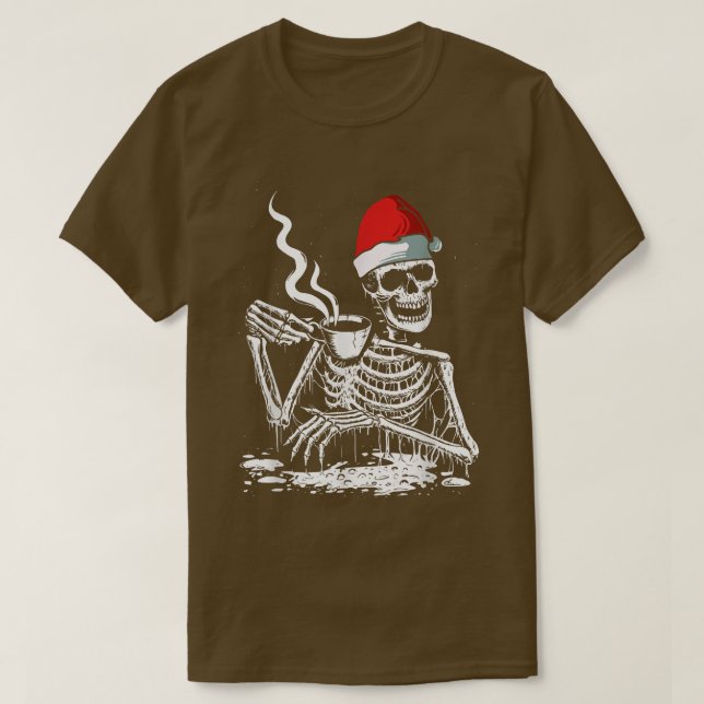 Kaffe Drinking Skeleton jultomten Funny XMa T Shirt (Design framsida)