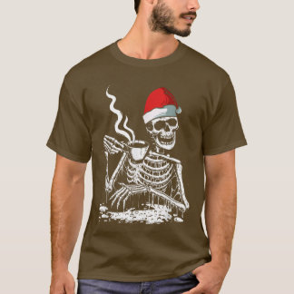 Kaffe Drinking Skeleton jultomten Funny XMa T Shirt