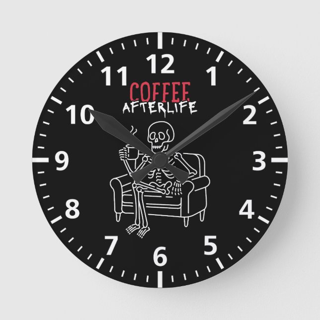 Kaffe Efterlivet - Skeleton Mugg Rund Klocka (Framsida)