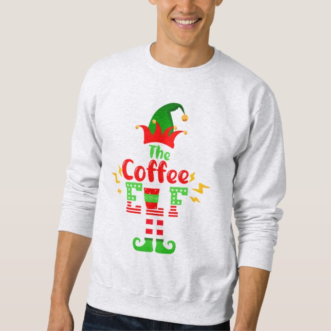 Kaffe Elf-julfamiljen som matchar Pajama Lång Ärmad Tröja (Framsida)