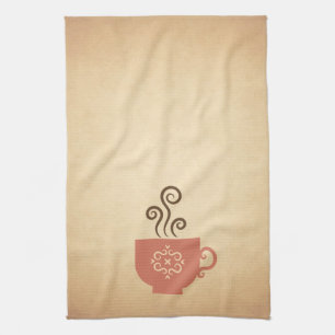Kaffe eller Tea Kopp på Åldrasens Pappra bakgrund Kökshandduk