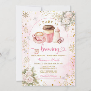 Kaffe En Bebis Bryggs Rosa Båge Bebis Shower Guld Inbjudningar