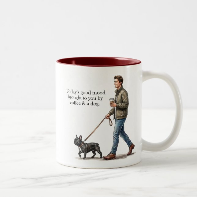 Kaffe & en Frenchie gör dagen bättre Två-Tonad Mugg (Höger)