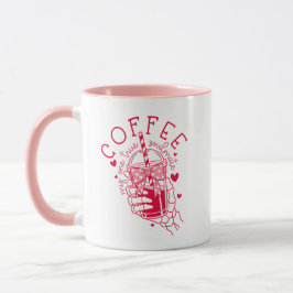 Kaffe En sann kärlek Röda Rosa Hjärtan Skelett Mugg