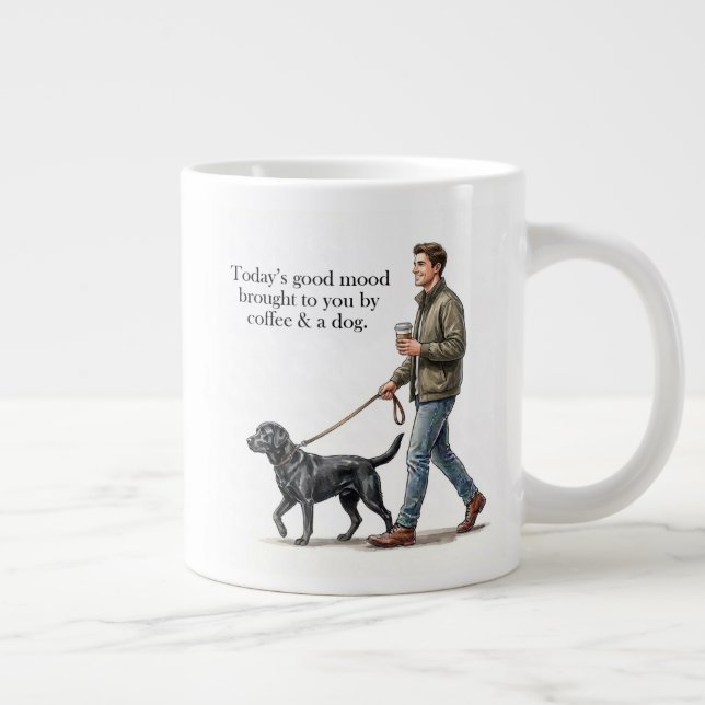 Kaffe & en svart labrador gör dagen rätt från börj jumbo mugg (Höger)