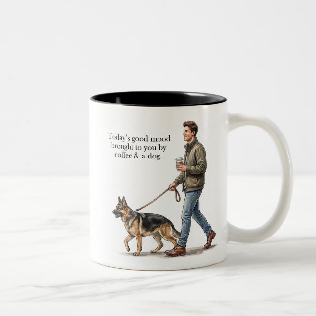 Kaffe & en tysk schäferhund gör dagen bättre Två-Tonad mugg (Höger)
