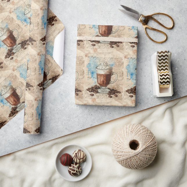 Kaffe Ephemera Watercolor Collage Presentpapper (Hantverk)