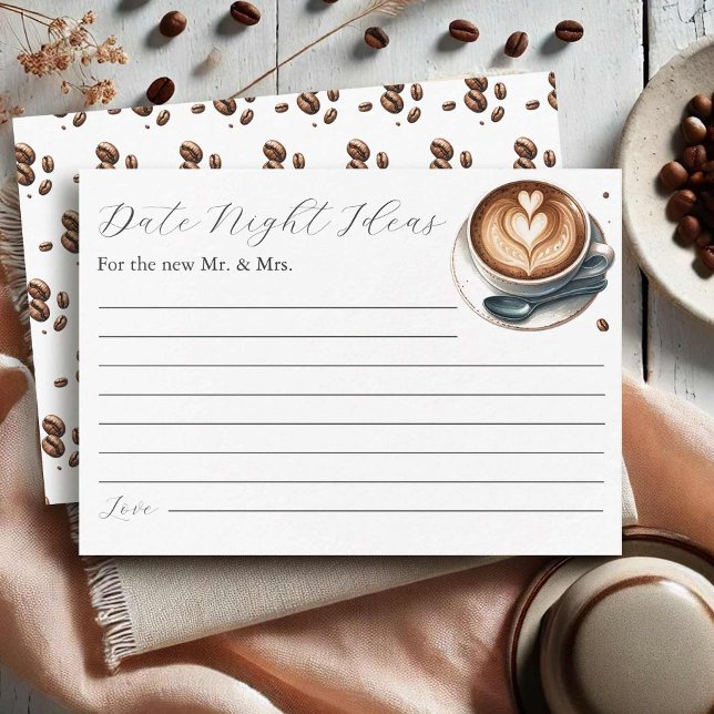 Kaffe Espresso Dejtkvälls Idéer Bröllopsfest Tilläggskort (Coffee themed bridal shower game invitation insert date night card love is brewing)