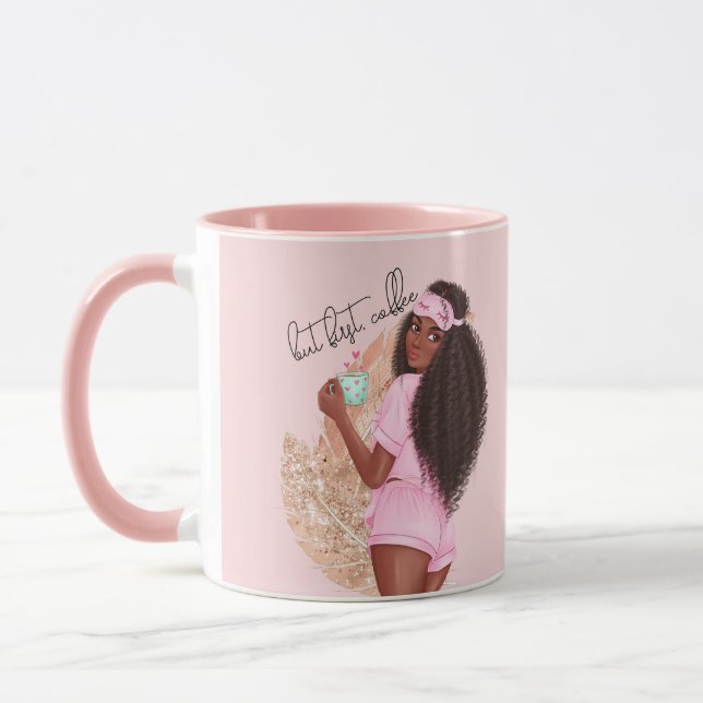 Kaffe Falskt Glitter Tjej Hår Rosapink   Mugg (Vänster)