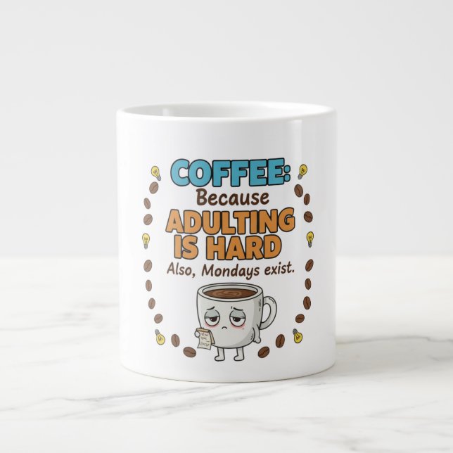 Kaffe för att vara vuxen är jobbigt jumbo mugg (Framsidan)