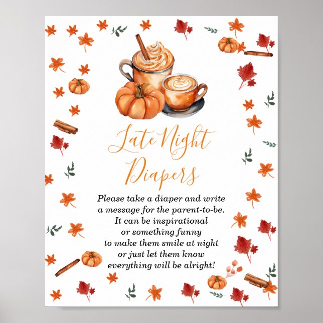 Kaffe för babystövel Pumpkin Spice Coffee Late Nig Poster (Framsidan)