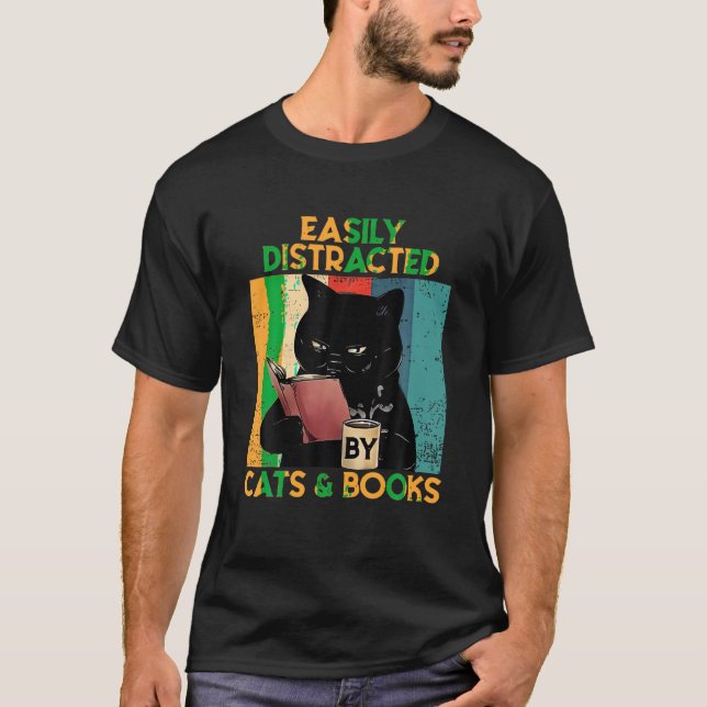 Kaffe för dryck av svart katt lätt uppdelat efter  t shirt (Framsida)