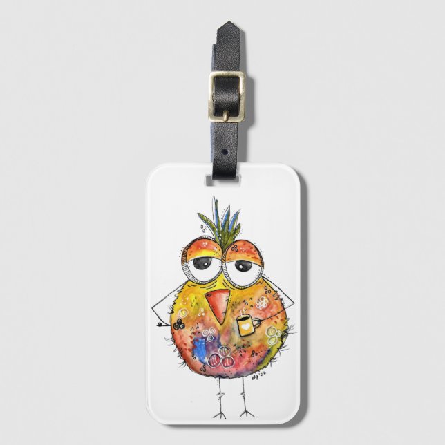 Kaffe för dryck av vimiskt färgat fåglar bagagebricka (Framsida vertikal)