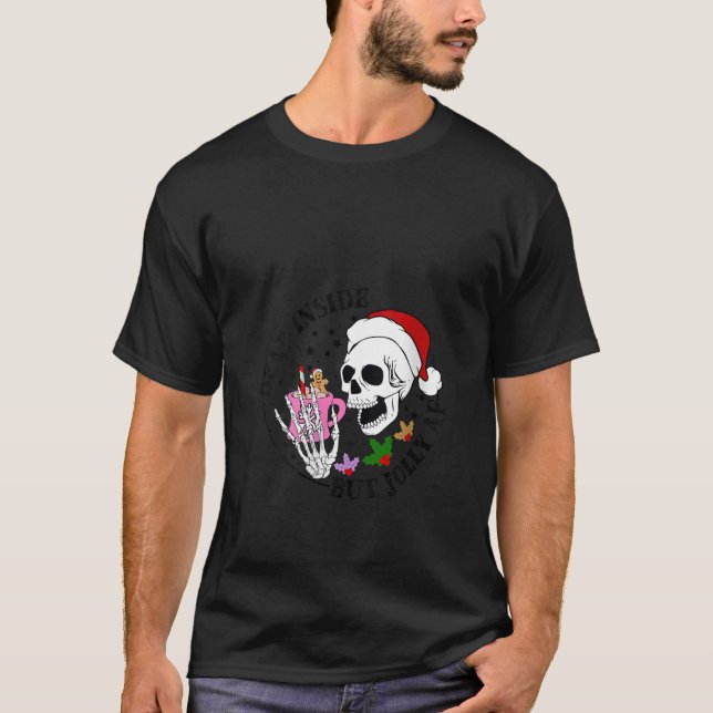 Kaffe för kvinnor - jul, Skeleton, död insida men  T Shirt (Framsida)