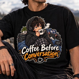 Kaffe före konversation Anime Mysig T Shirt