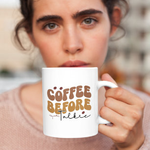Kaffe före Talkie Funny Retro Text Stil Kaffemugg