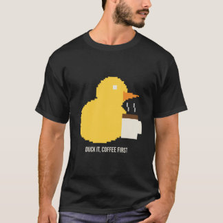 Kaffe Först Anka Rolig Pixel Kaffe Älskare Tee