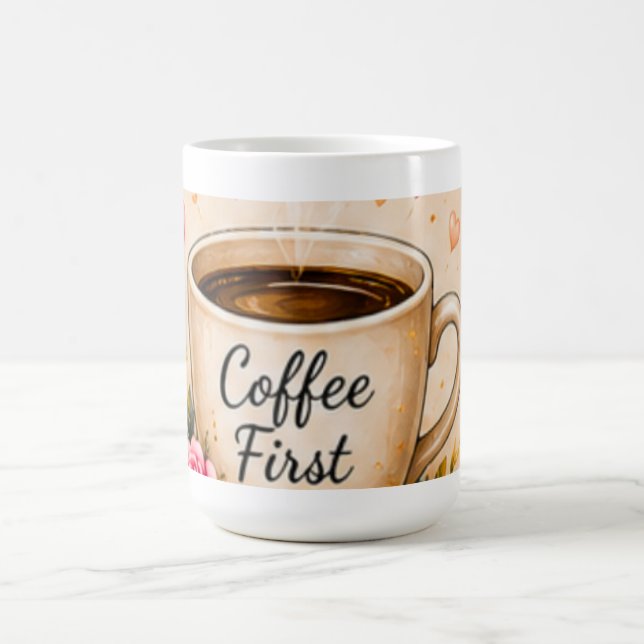 Kaffe Först Blommig Kaffeälskare Mugg (Center)