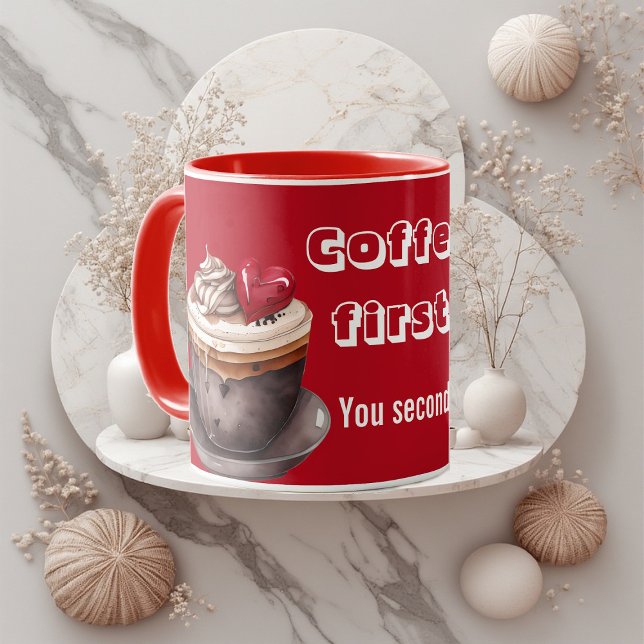 Kaffe Först Du Sen Sällsam Typografi Romantik Mugg (Coffee First You Second Quirky Typography Romance Mug)