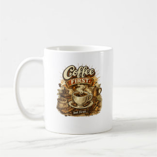 Kaffe först Retro Vintage Kaffeälskare Design Kaffemugg