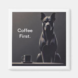 Kaffe först Svart Hund Magnet