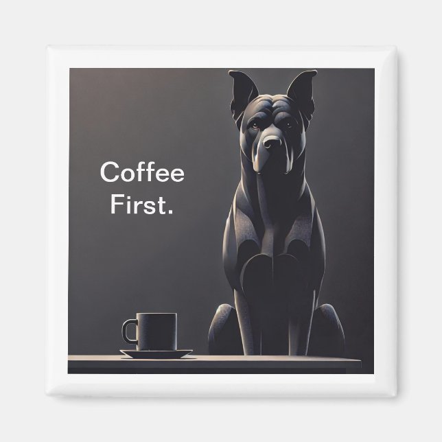 Kaffe först Svart Hund Magnet (Framsidan)