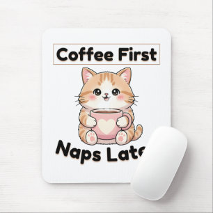 Kaffe först tupplur senare söt katt Kawaii kaffe Musmatta