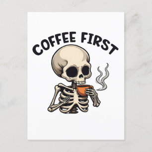 Kaffe Första taloky Halloween Skeleton-koffein Inbjudan Vykort