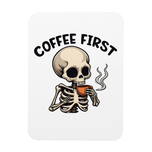 Kaffe Första taloky Halloween Skeleton-koffein Magnet (Vertikal)