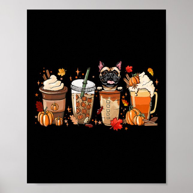 Kaffe Fransk Bulldog Halloween-konfektion för fall Poster (Framsidan)