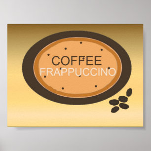 Kaffe Frappuccino skylt i orange och brun